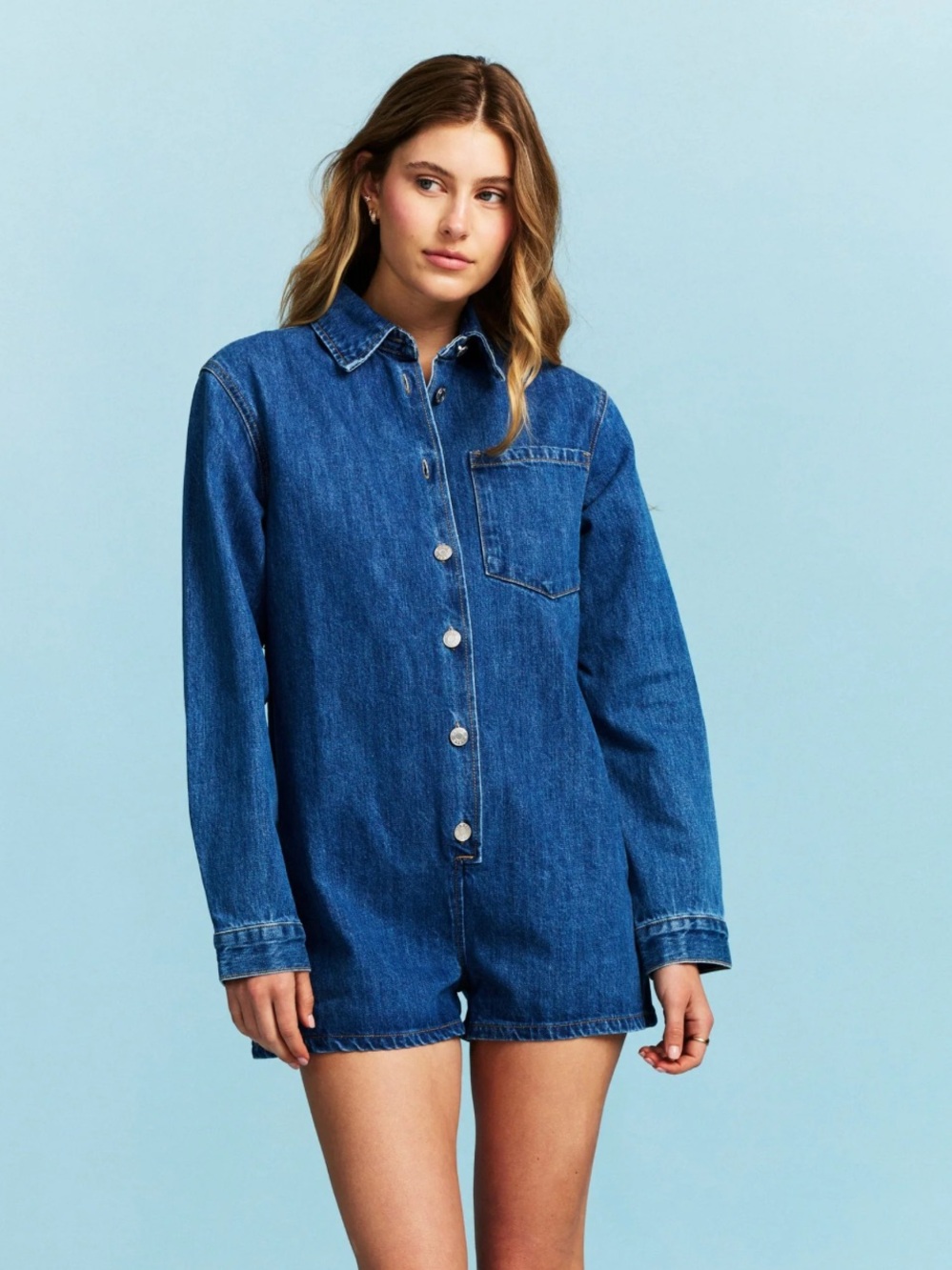 Parke Long Sleeve Denim Romper
